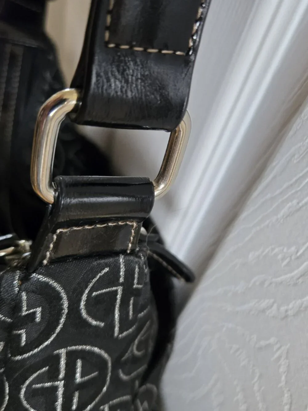 Giani Bernini Black with Silver Logo-Print Hobo Shoulder Bag